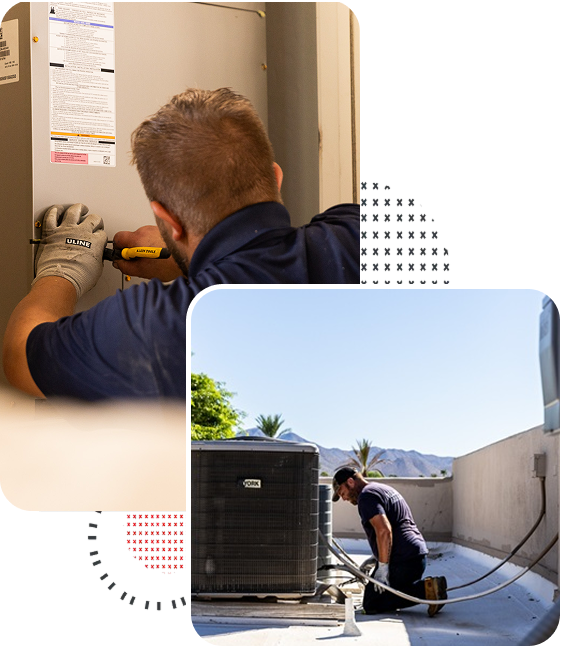 Rescue Air technician & plumber working on system